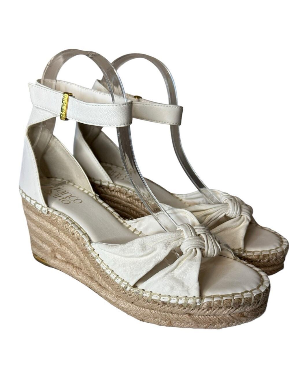Franco Sarto Women's Clementine Espadrille Leather Wedge Sandals White Size 7